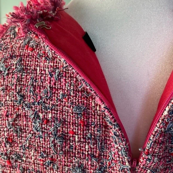 Worth NewYork Multicolored Pink Tweed Fully Lined Sheath Dress w/Fringe (Size 6) - Picture 7 of 11